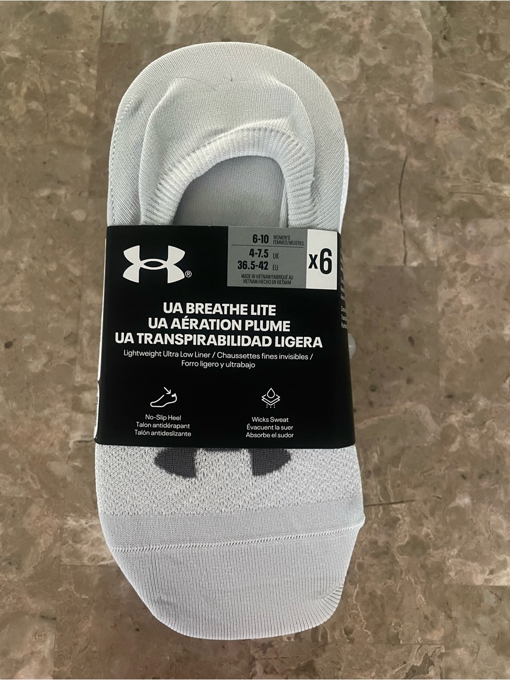 Under Armour White UA Breathe Lite No-Show Socks - Pack of 6